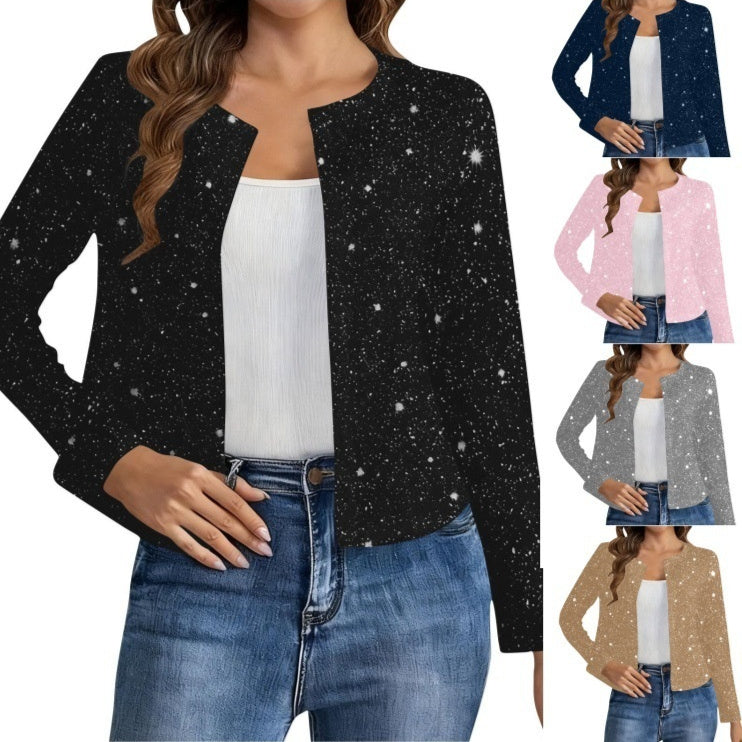 Shimmering Gold-Foil Long Sleeve Cardigan Jacket