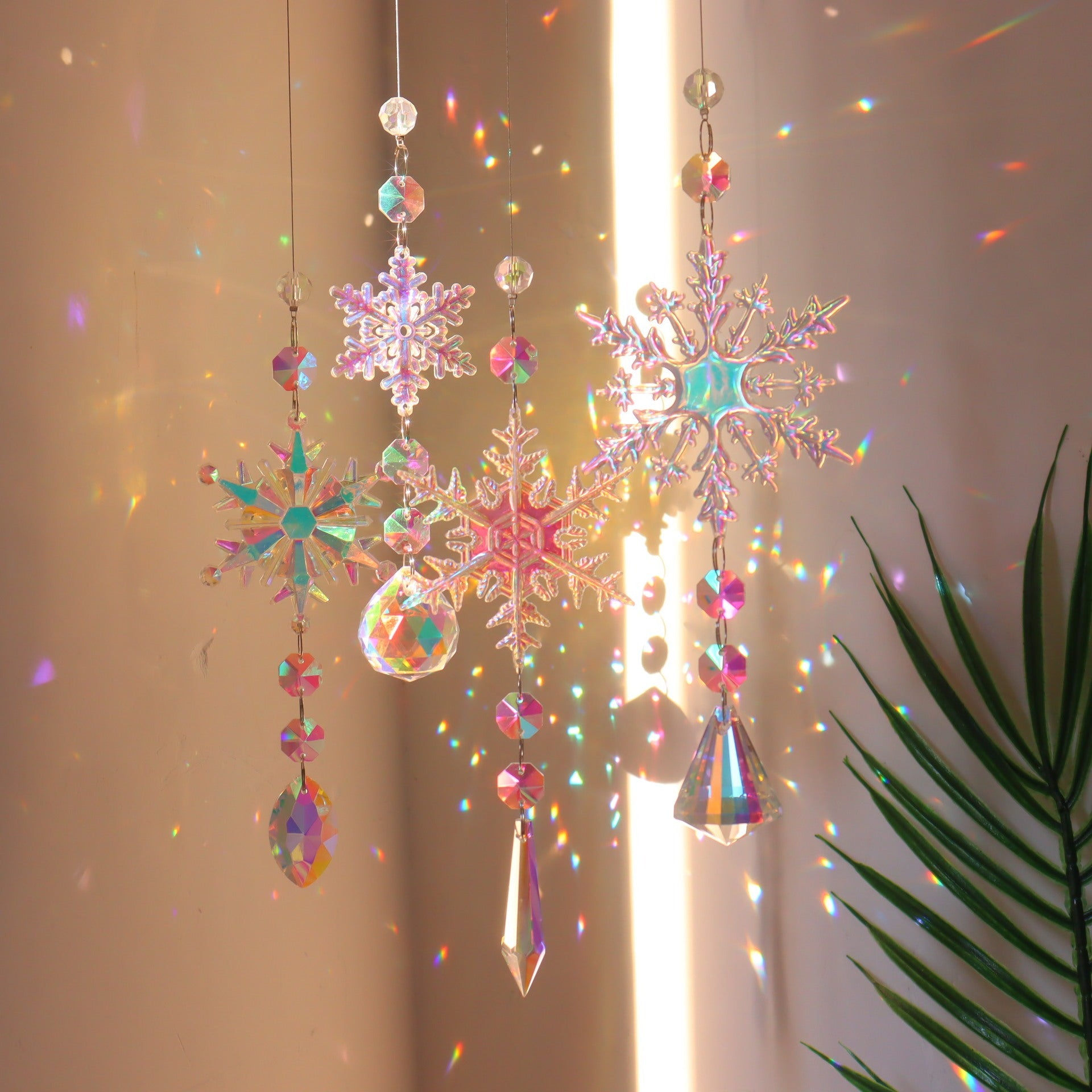 Dainty and Whimsical Pastel Colored Snowflake Hanging Pendant Lights-AB Color Snowflake 4pcs-Theone Apparel