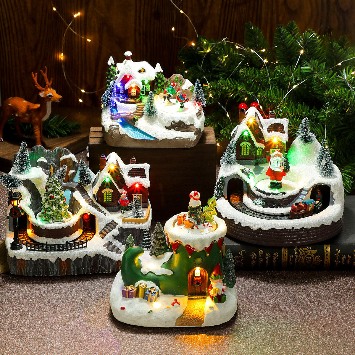 Wintry Village with Moving Train and LED Light Designs-Theone Apparel