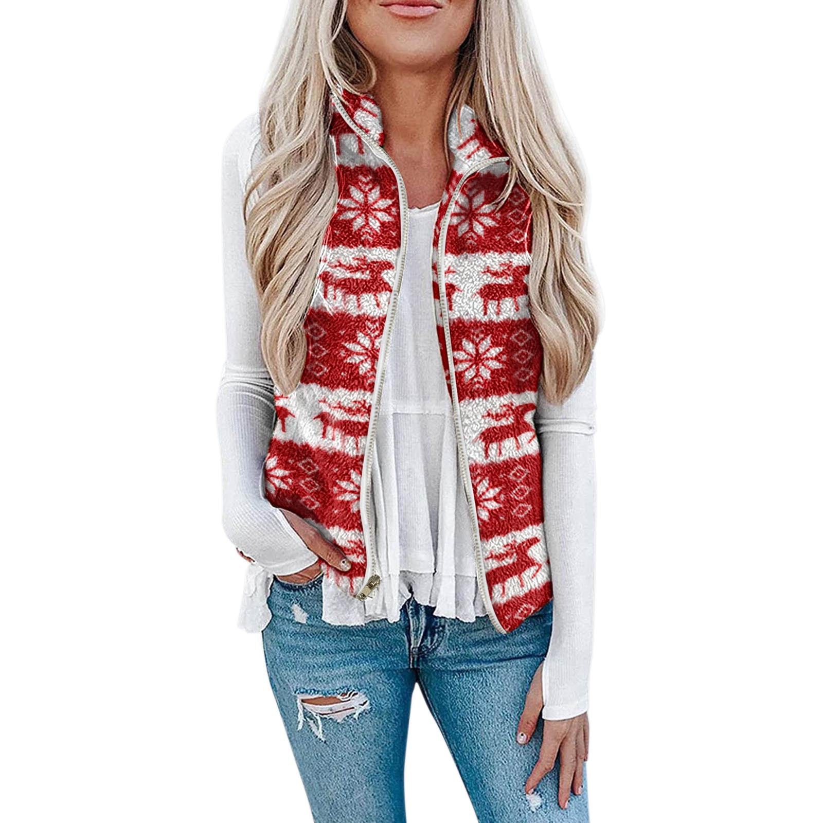 Women's Christmas Plush Vest Holiday Printed Cozy Layering Top