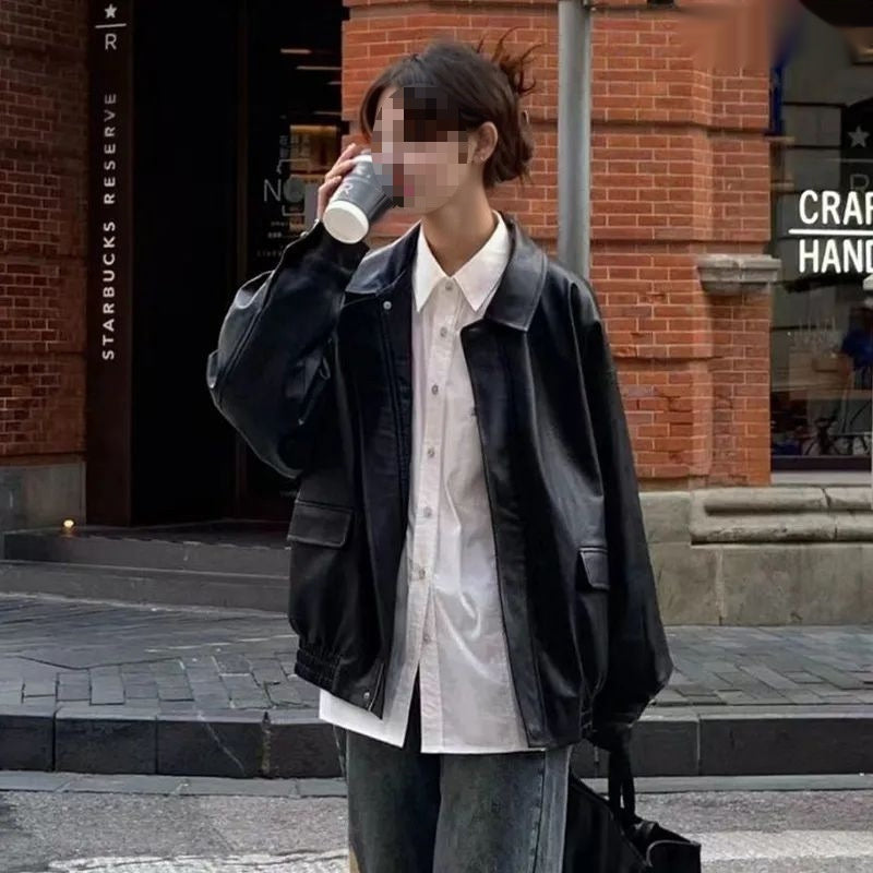 American Retro Loose Motorcycle Jacket For Women