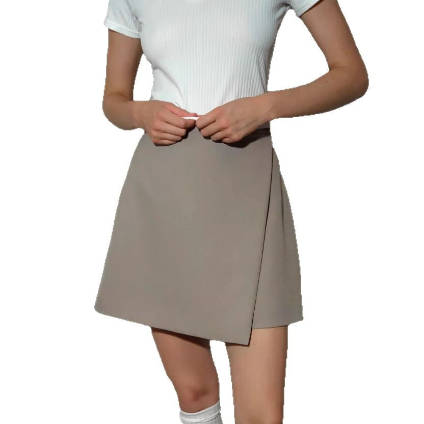 High Waisted A Line Mini Skirt With Side Slit And Buttons