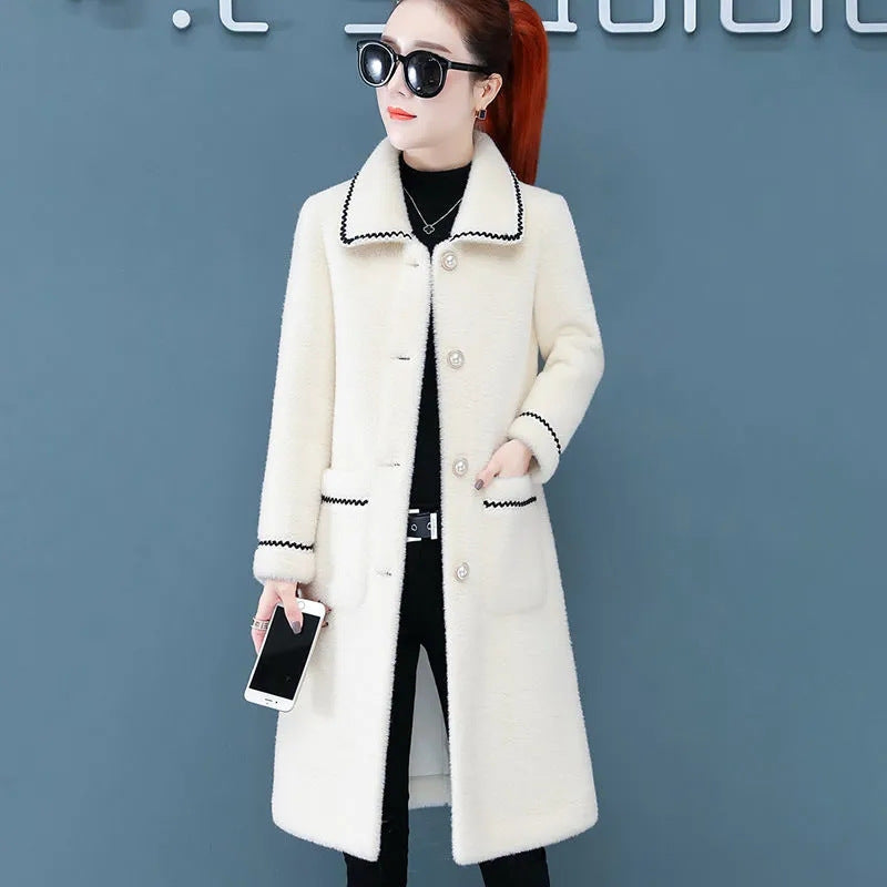 Mid-Length Faux Mink Fleece Coat Women's Soft Warm Jacket