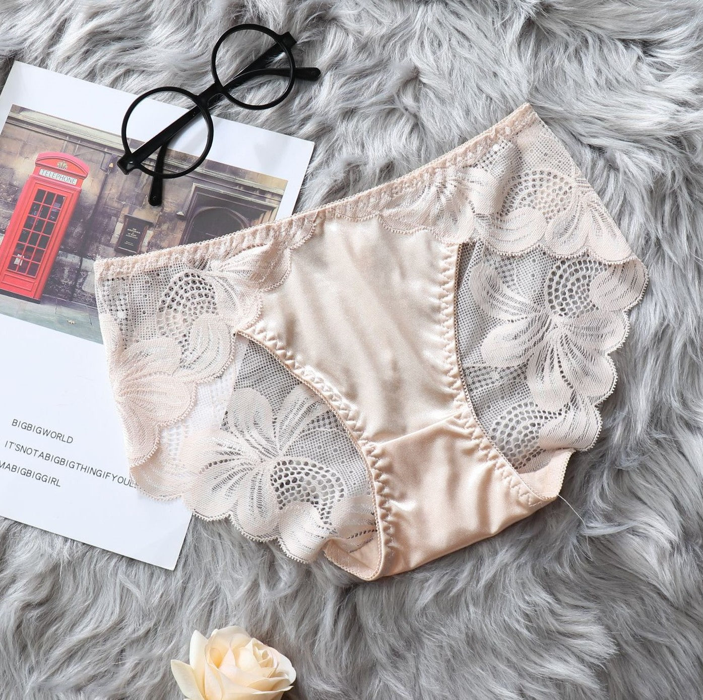 Lace Panties with See Through Mesh-Nude-Theone Apparel