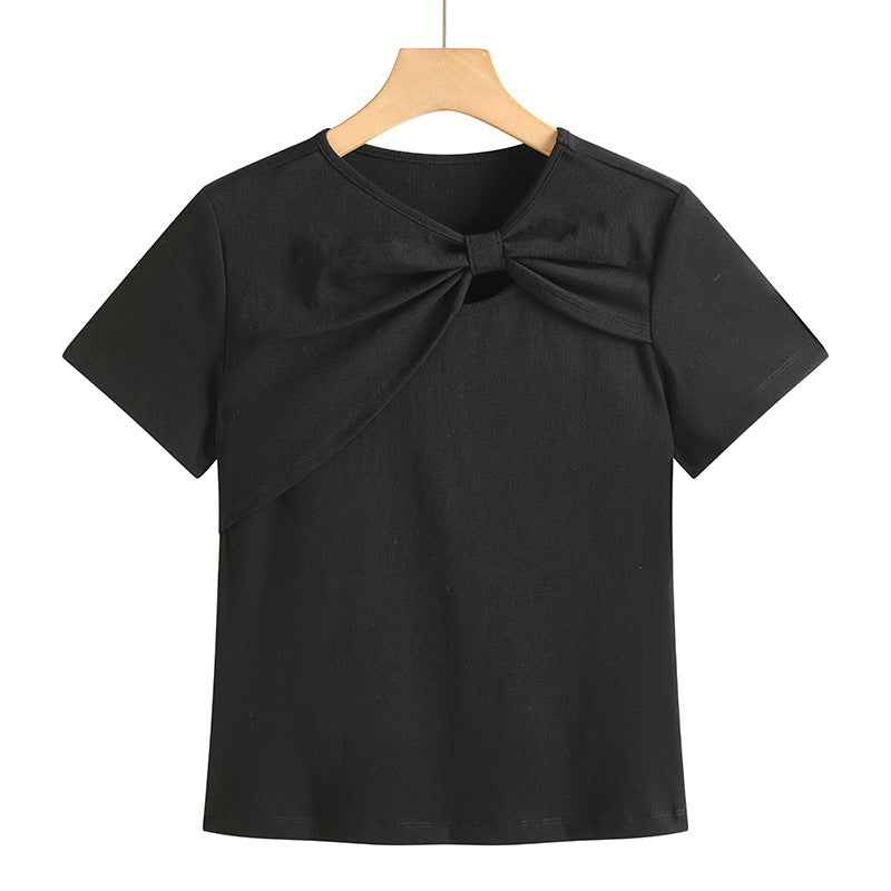 Female Solid Color Hollow Shoulder Short Sleeved Shirt