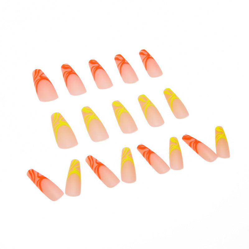 Women's Vibrant Coffin Shaped Nail Set with Neon Tips