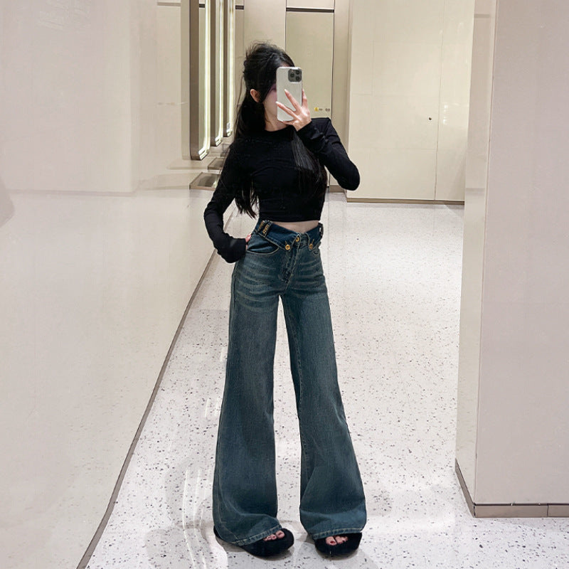 Jeans retos queimados para estilo de outono em forma de pêra