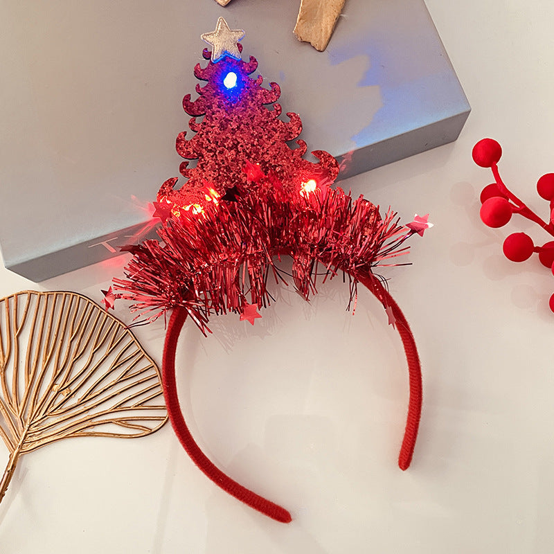 Christmas Tree Headband Hat with LED String Lights