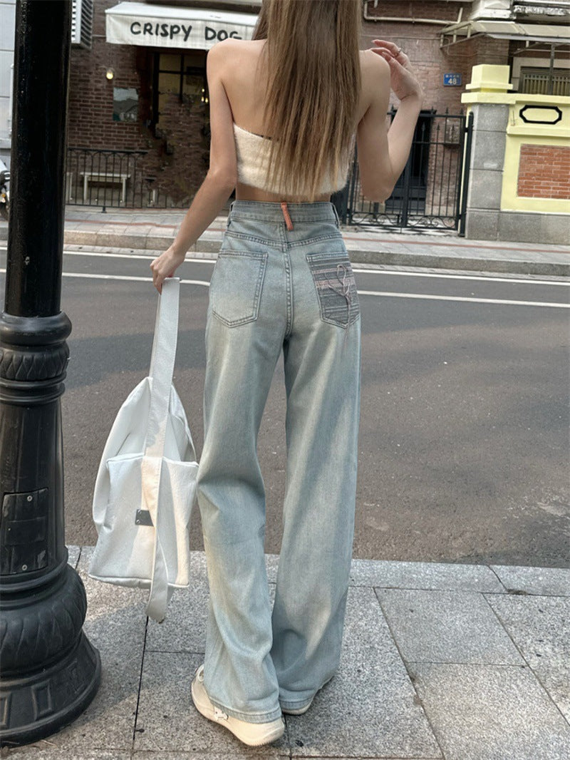 Hellblau Sommer gewaschene weite bodenlange Jeans