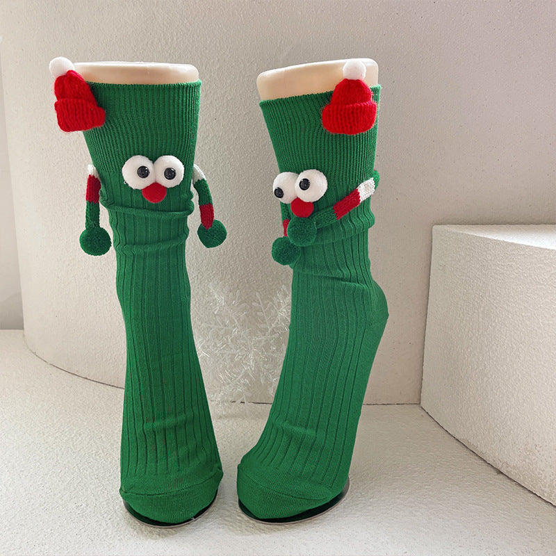 Whimsical Googly Eye 3D Christmas Socks in Red and Green for Kids