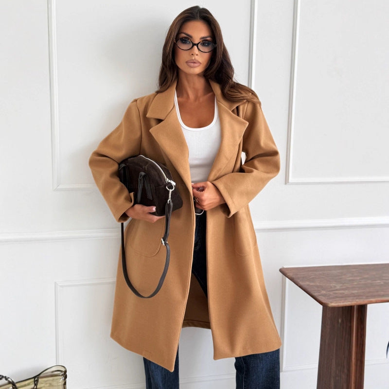 Autumn And Winter Fashion Simple Solid Color Long Sleeve Single-breasted Wool Coat