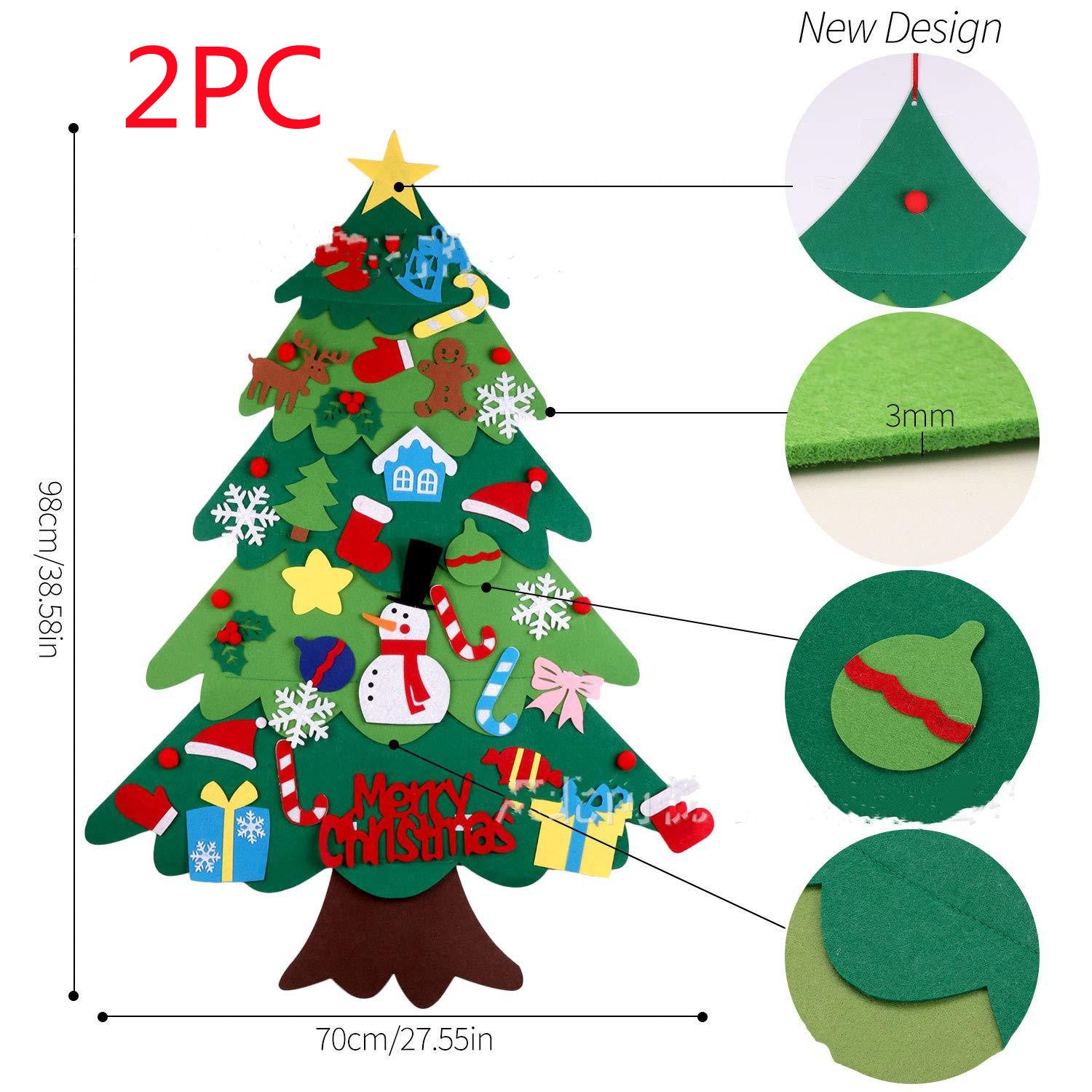 Wall Mounted Filt Christmas Tree met viltaccessoires voor kinderen