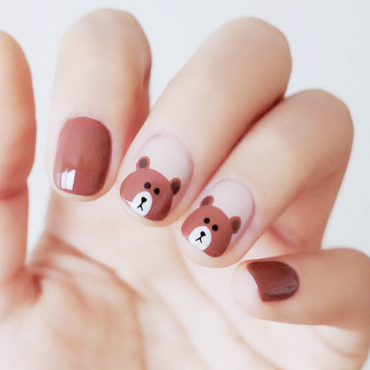 Women's Natural length False Nails with Bear Accents