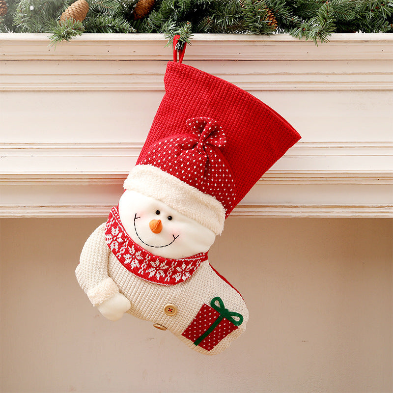 Gran muñeco de nieve rojo y blanco y calcetín de Navidad 3d de Santa Claus