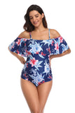 Women’s One Piece Off Shoulder Floral Print Swimsuit