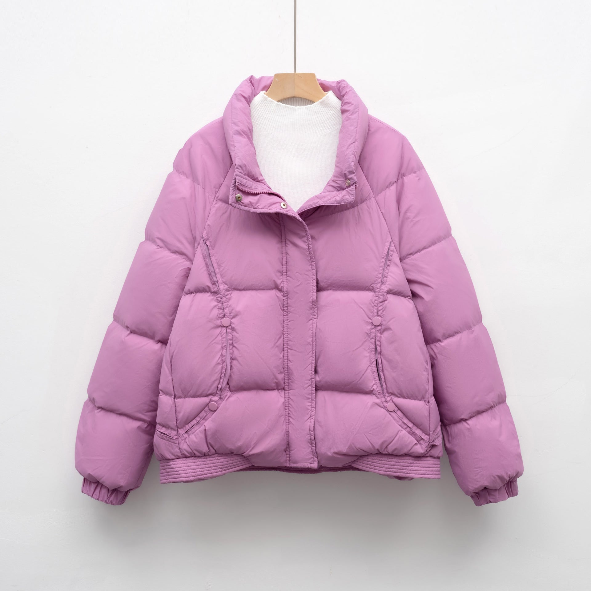 Women's Petite Thick Loose Duck Down Coat With Stand-up Collar For Warmth