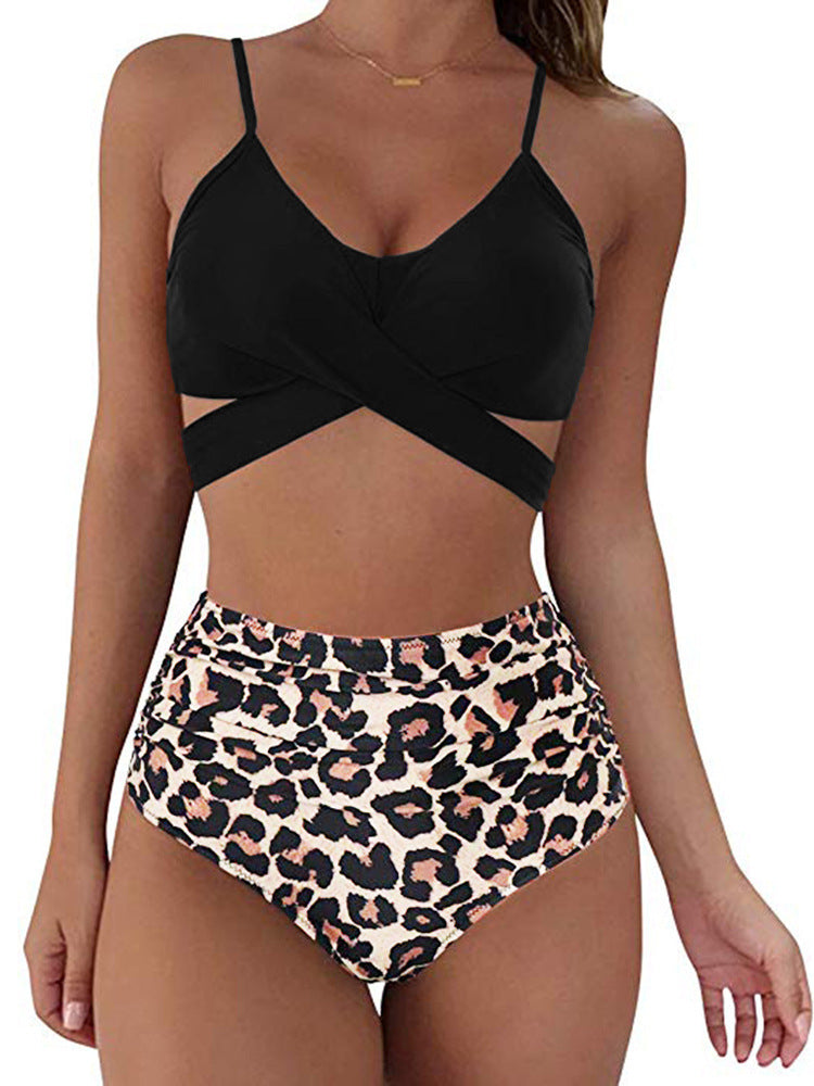 Women's Two Piece Bikini With High Waist Animal Print Bottoms