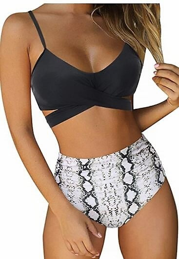 Women's Two Piece Bikini With High Waist Animal Print Bottoms