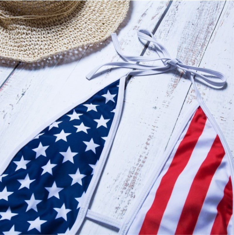 Print Deep V-riem uit één stuk zwempak voor patriottische stijl