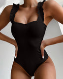 Women's One Piece Swimsuit with Ruffled Sleeves and Sweetheart Neck