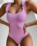 Women's One Piece Swimsuit with Ruffled Sleeves and Sweetheart Neck