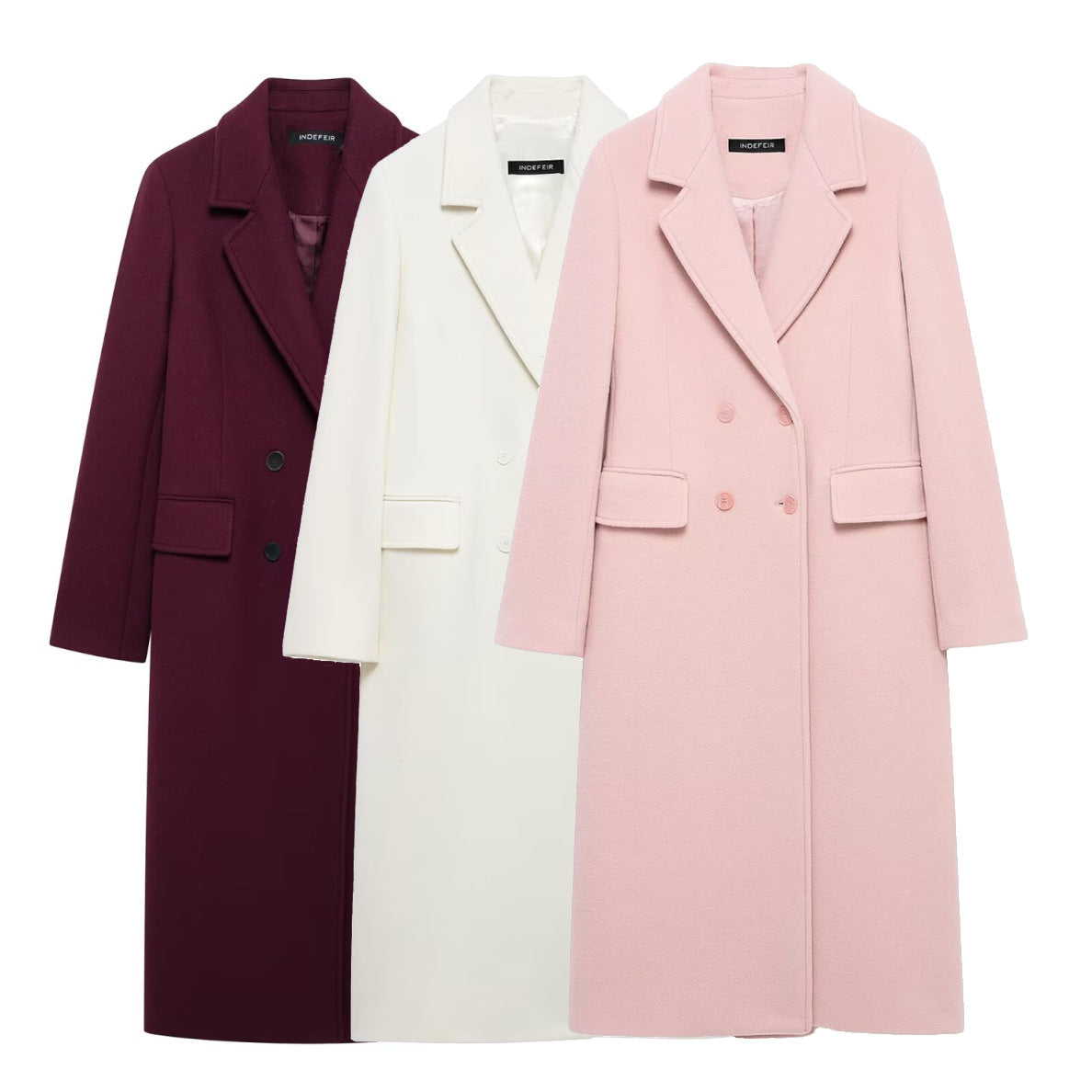 All-Match Blended Double Breasted Long Lapel Coat For Women