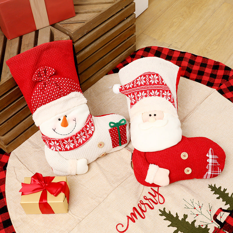 Gran muñeco de nieve rojo y blanco y calcetín de Navidad 3d de Santa Claus