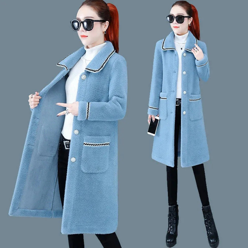 Women's Mid-length Faux Mink Fleece Coat