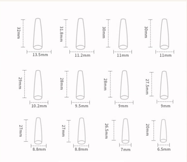 Dames lange doodskistvormige vorm nep nagels met bloemen- en juweel versieringen