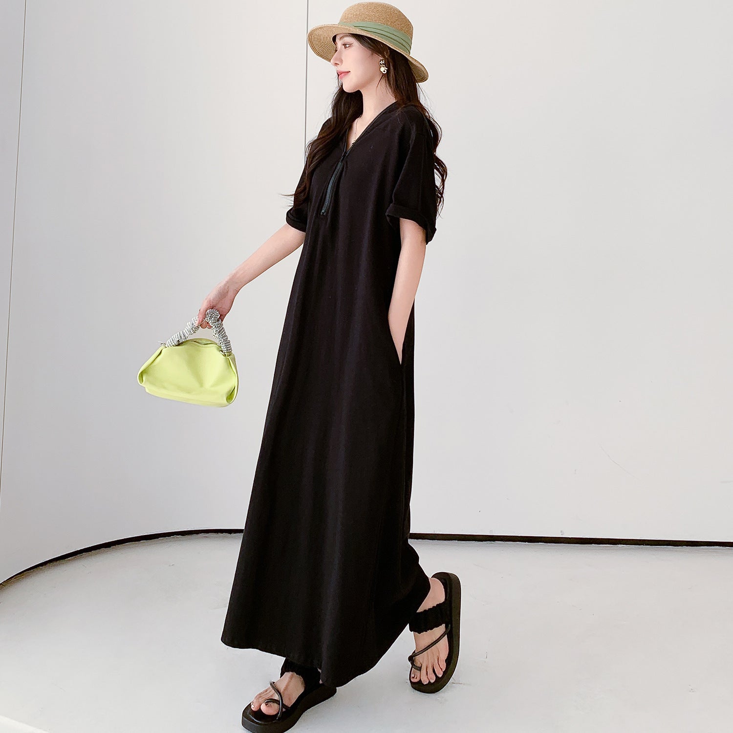 Gaun ritsleting retro hepburn dengan musim panas longgar