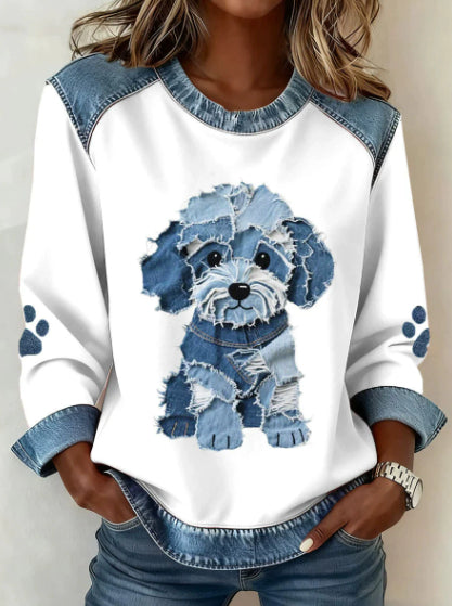 Womens Denim Football Jersey With A Crew Neck Featuring A 3D Digital Print