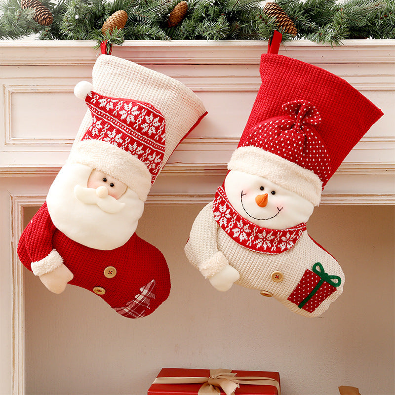 Gran muñeco de nieve rojo y blanco y calcetín de Navidad 3d de Santa Claus