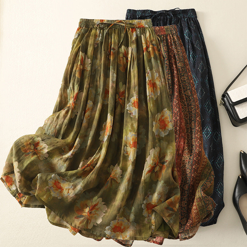 Women's Retro Printed Double-Layer Skirt