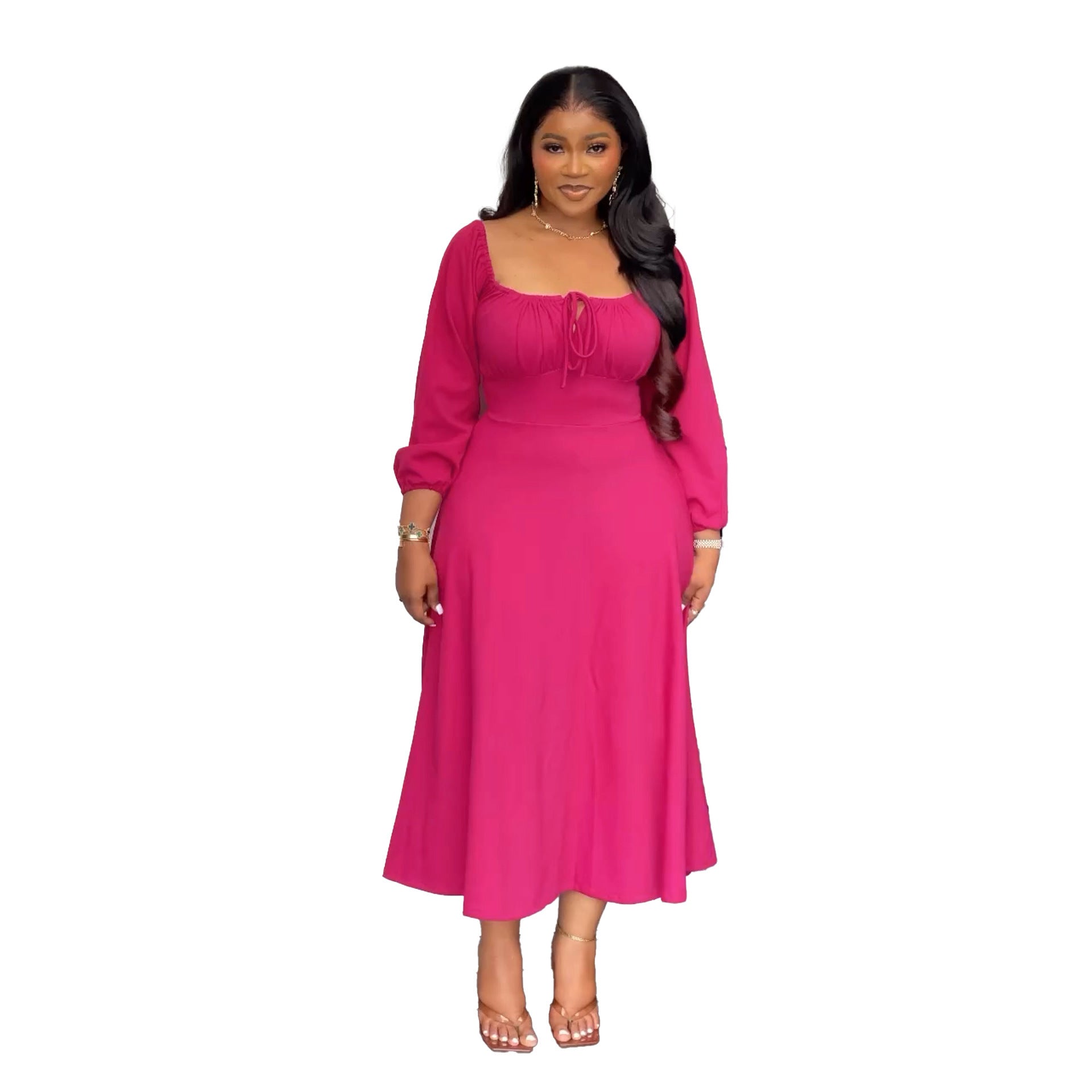 Flattering Cinched Waist A-Line Dress with Timeless Grace