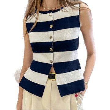 Women's Casual Patchwork Sleeveless Knitted T-shirt