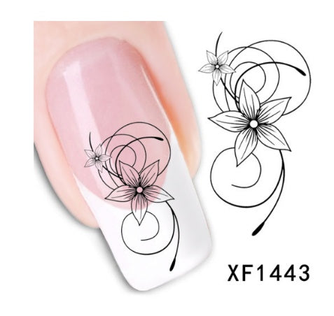 Bloemen en botanische zwarte nagelstickers voor thuisnagels