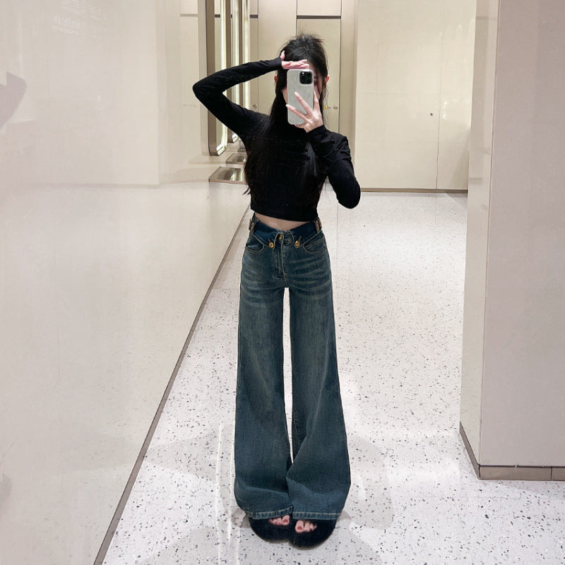 Jeans retos queimados para estilo de outono em forma de pêra