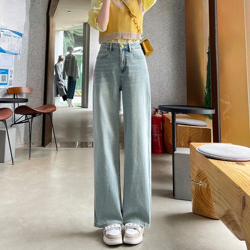 Jeans de pierna recta recortada altas para mujeres