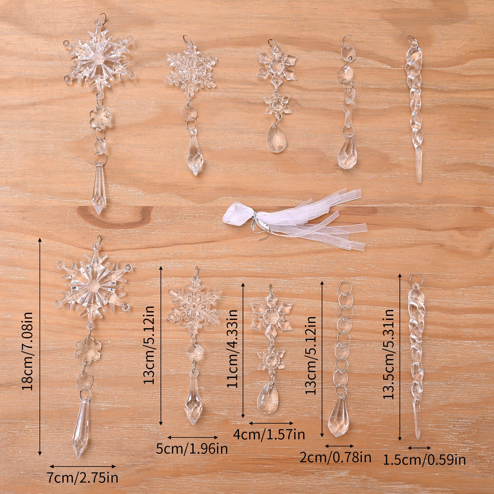 Crystal Clear Transparent Hanging Acrylic Beaded Snowflake Decorations