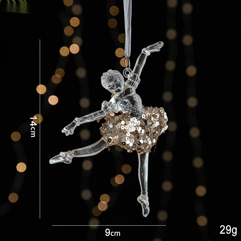 Elegant Sequined Clear Acrylic Hanging Ornament Decorations with Ribbon