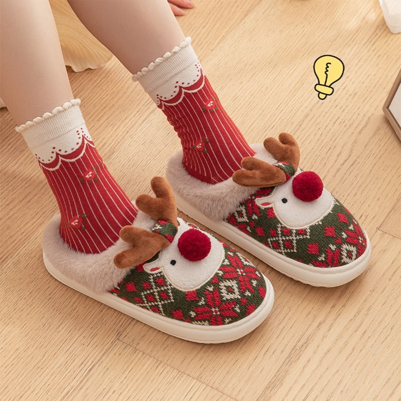 Durable and Soft 3D Reindeer House Shoes with Traction Soles