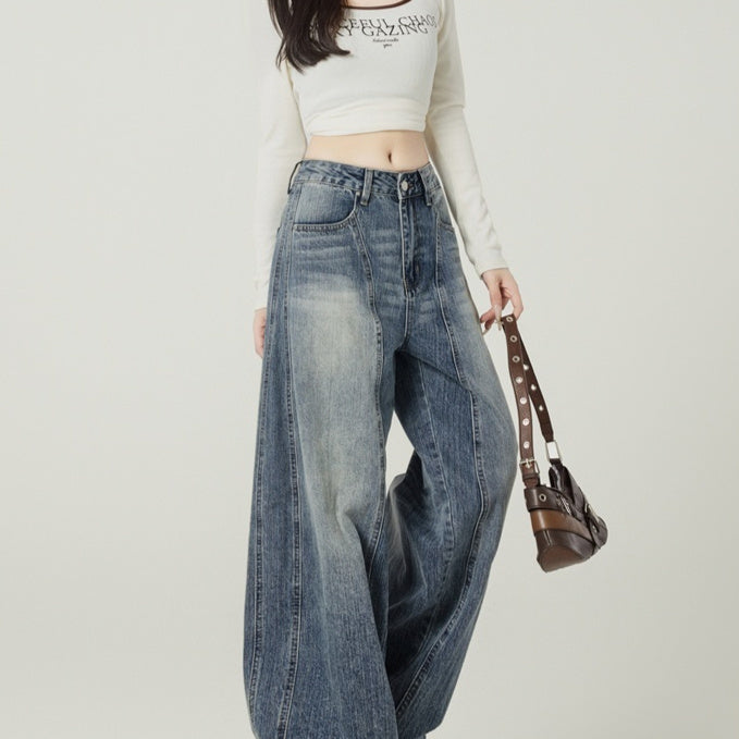 High Street Retro Blue Wide Leg Jeans for Women