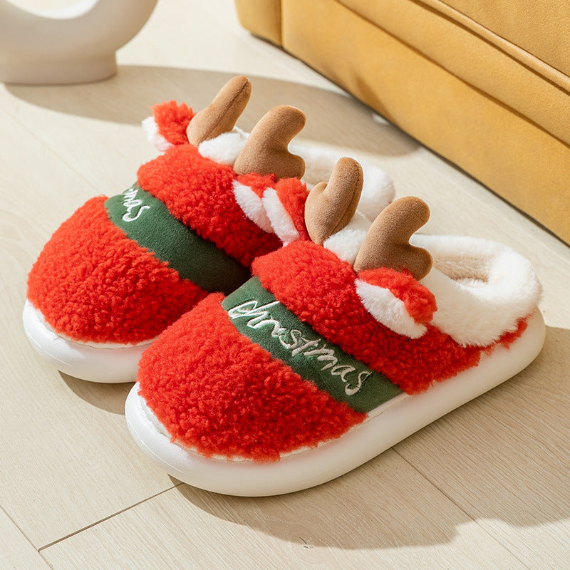 Cute and Whimsical 3D Reindeer Fleece Slippers with Traction