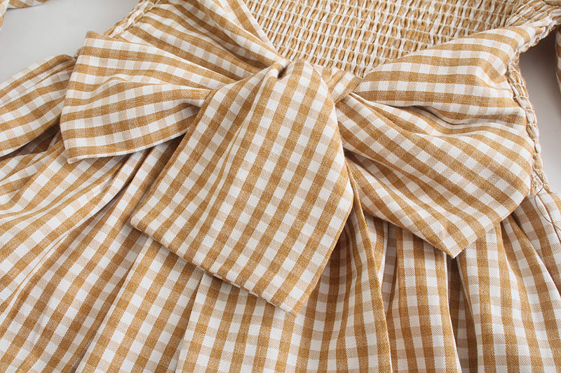 Robe à carreaux kaki fluide avec taille élastique pour l'usure de loisirs