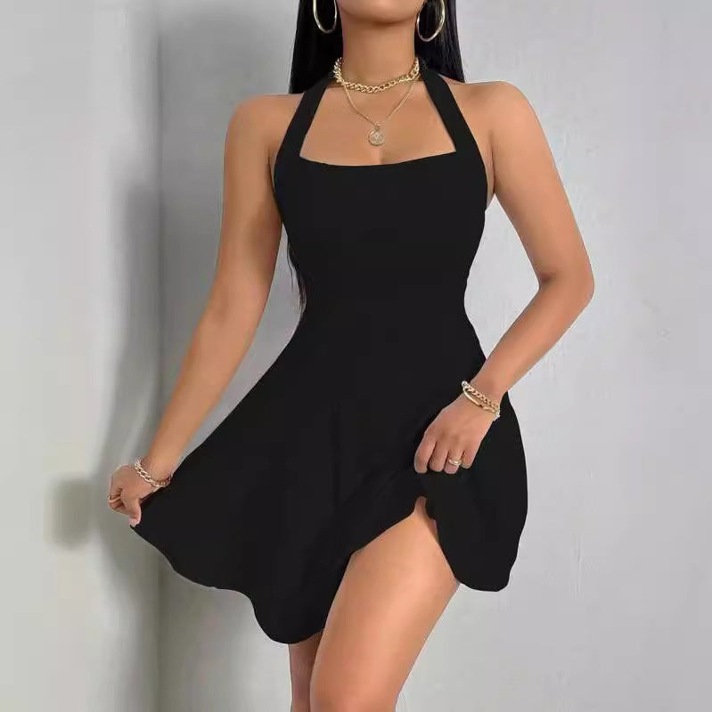 Vestido sem mangas sem mangas de cor pura para o minimalismo chique