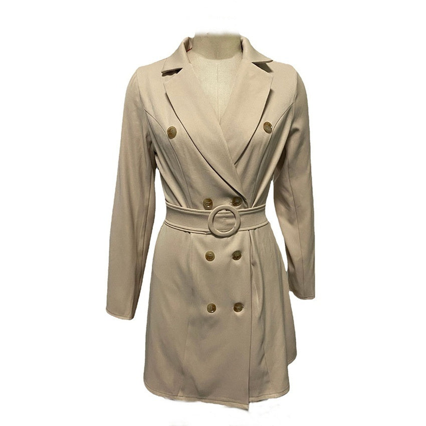 Double-Breasted Long Sleeve A-Line Dress With High Waist Detail