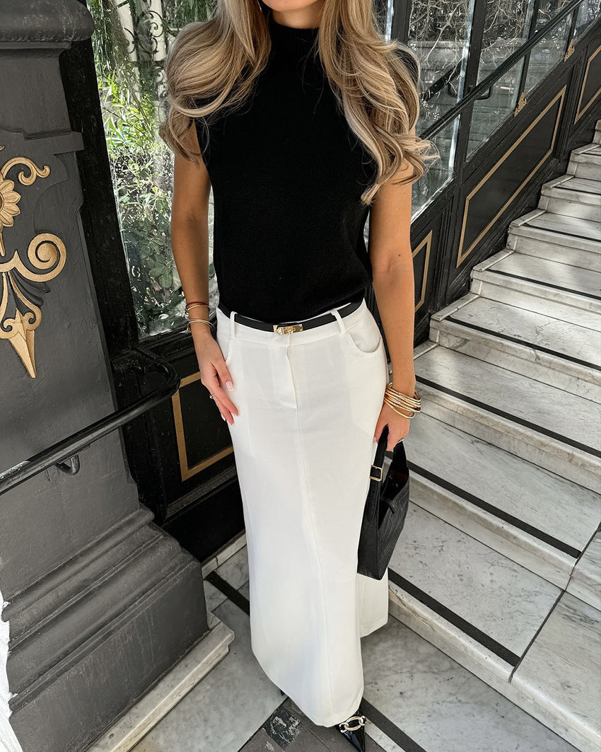 Jupe droite blanche simple pour charme de tous les jours sans effort
