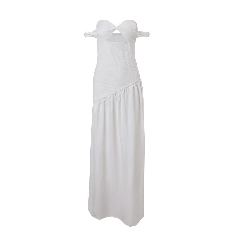 Robe de tube blanc élégant avec détail de taille cintré creux