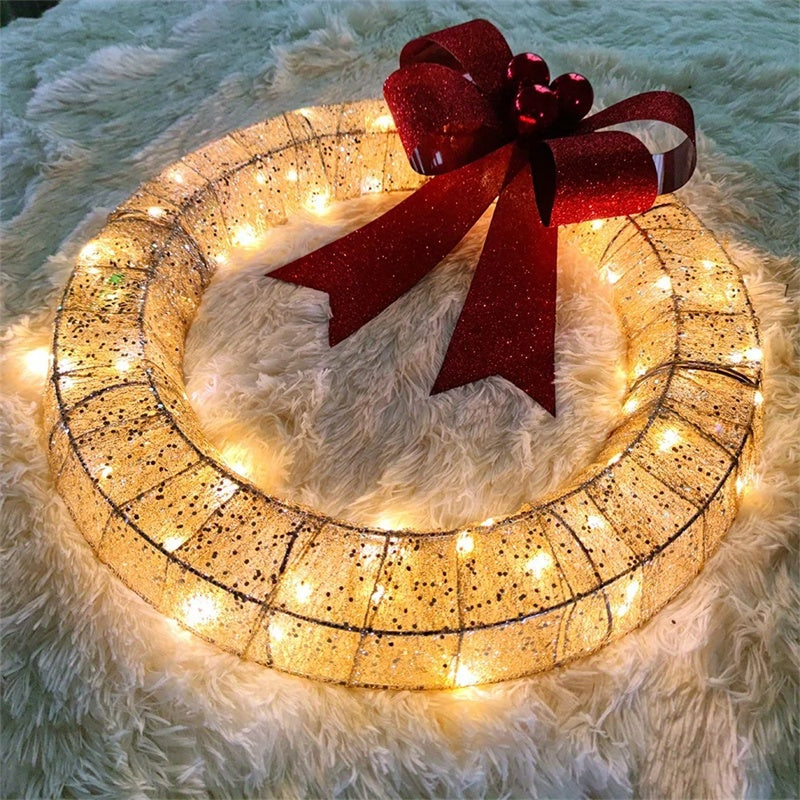50 Centimeter Christmas Garland with LED Lights and Oversized Bow-Theone Apparel