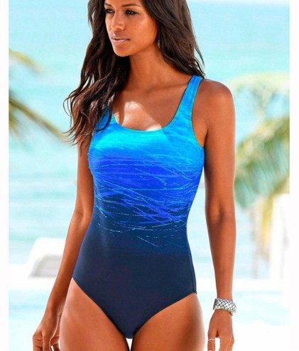 Women's One Piece Ombre Color Swimsuit with Strappy Back